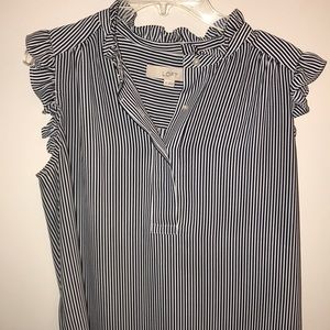 LOFT frilly sleeve Blouse XS Blue/White Stripe